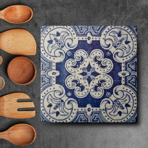 Repro Portugese Blue Geometric Azulejos Floral Tegeltje