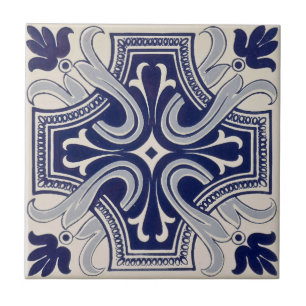 Repro Portugese Blue Geometric Azulejos Floral Tegeltje