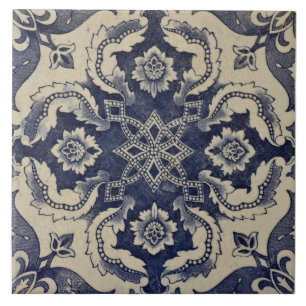 Repro Portugese Blue Geometric Azulejos Floral Tegeltje