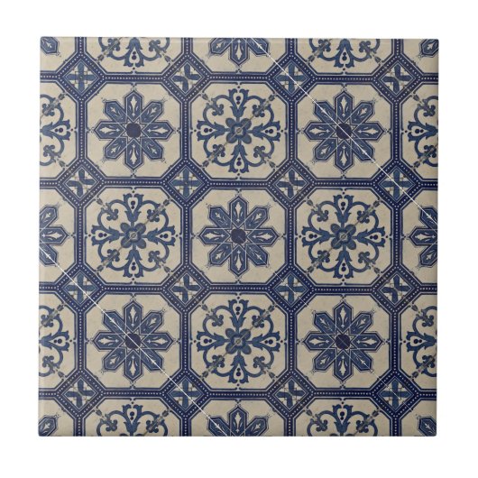 Repro Portugese Blue Geometric Azulejos Tile Tegeltje (Voorkant)