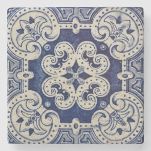 Repro Portuguese Blue Geometric Azulejos Floral  Stenen Onderzetter