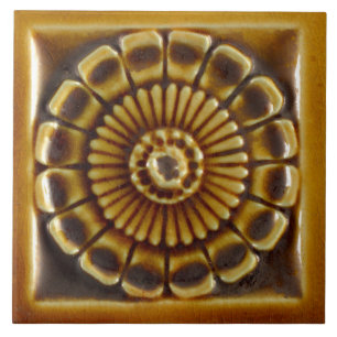 Repro Spain Azulejos Mustard Floral Tile Tegeltje