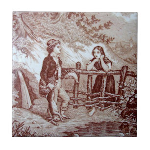 Repro Victoriaans 1880 Sepia Tile "The Hunt" Tegeltje