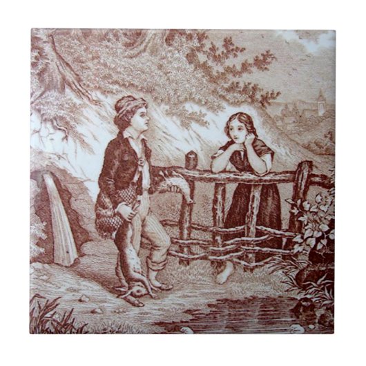 Repro Victoriaans 1880 Sepia Tile "The Hunt" Tegeltje (Voorkant)