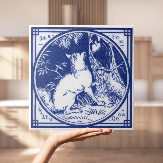 Repro Victoriaans Minton Tile met Wolf Tegeltje