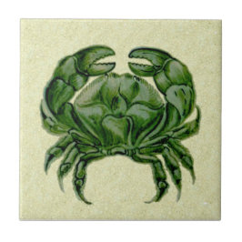 Repro Wm De Morgan Hand schilderde groene krab Tegeltje