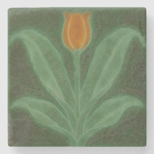 Repro Yellow Green Tulip Art Nouveau Tegel Stenen Onderzetter
