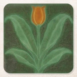 Repro Yellow Green Tulip Art Nouveau Tegel Vierkante Kartonnen Onderzetter
