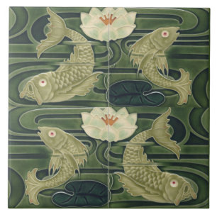 Reproductie Duitse Art Nouveau Jugendstil Vijver V Tegeltje