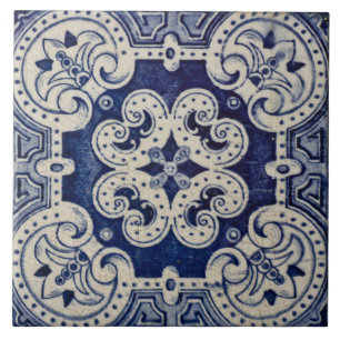 Reproductie Portugese Blauwe Geometrische Azulejos Tegeltje