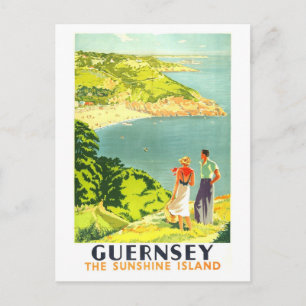 Reproductie van een oude reisposter voor Guernsey Briefkaart