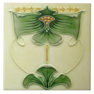 Reproduction 1900 Art Nouveau Majolica Floral Tegeltje