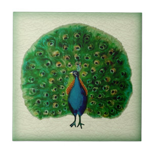 Reproduction Antiek Majolica Peacock Ceramic Tile Tegeltje