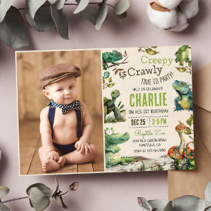 Reptiel Kinder 1e Verjaardag Foto Kaart