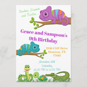Reptiel Oerwoud Snake Turtle Birthday Uitnodiging