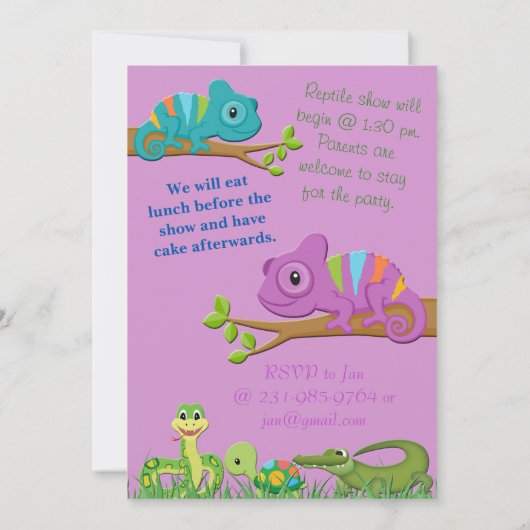 Reptiel Oerwoud Snake Turtle Birthday Uitnodiging (Achterkant)
