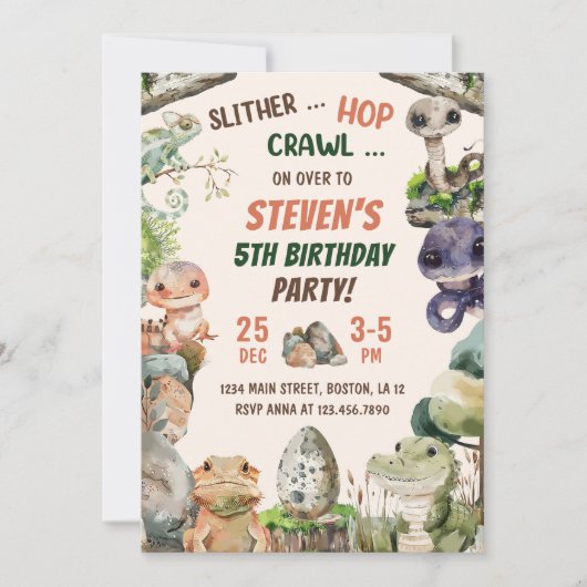 Reptiel thema Kind verjaardagsfeestje Kaart (Voorkant)