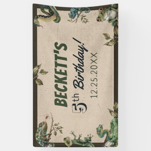 Reptiel thema Kind verjaardagsfeestje Spandoek (Verticaal)