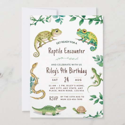 Reptiel Verjaardag Slang Feest Uitnodiging Digital (Voorkant)