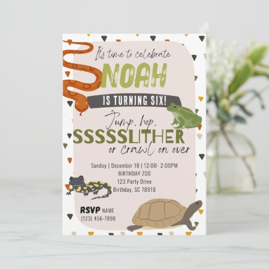 Reptiel Verjaardag uitnodiging (Staand voorkant)