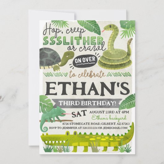 Reptile Kids Verjaardag uitnodiging (Voorkant)