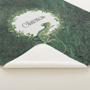 Reptile lovers artsy custom name Rustic green Sherpa Deken