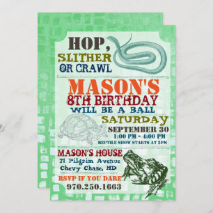 Reptile Show Birthday Party Invitation Kaart