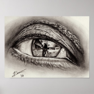 Reptilian Eye Reflection Drawing Poster