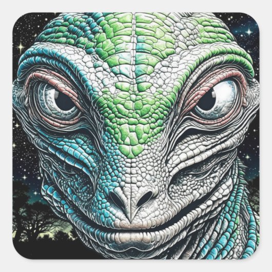 Reptilian Lizard Man buitenaards wezen Vierkante Sticker (Voorkant)