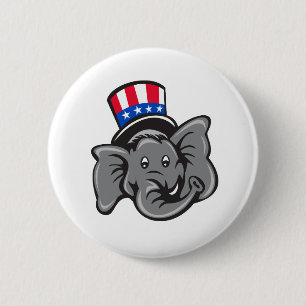 Republica Elephant Mascot Head Top Hat Cartoon Ronde Button 5,7 Cm