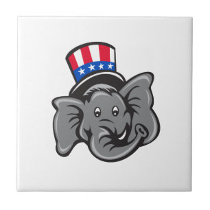 Republica Elephant Mascot Head Top Hat Cartoon Tegeltje