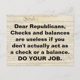Republikeinen: checks and balances doen je werk briefkaart