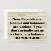 Republikeinen: checks and balances doen je werk briefkaart (Voorkant / Achterkant)