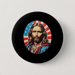 Republikeinse Jezus – Kordate Pop Art Met Amerikaa Ronde Button 5,7 Cm