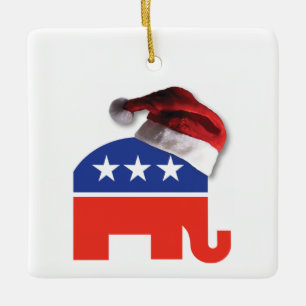 Republikeinse olifant die een Pet van de Kerstman Keramisch Ornament