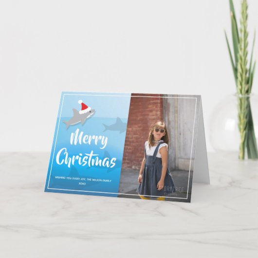 Requin à Santa Hat Carte de vacances pliée Noël (Devant)