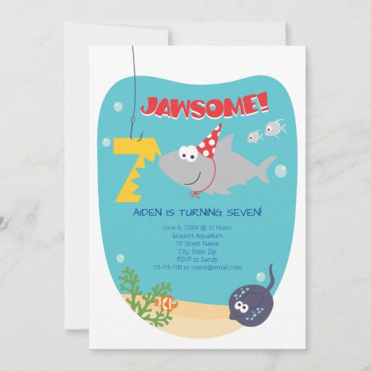 Requin Bite Septième anniversaire Invitation (Devant)