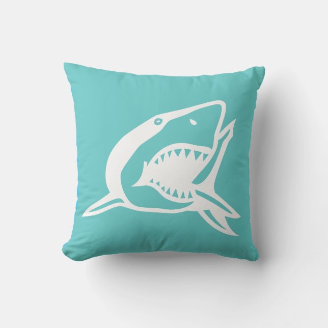 requin blanc sur coussin bleu turquoise (Recto)