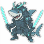 Requin cyber en armure avec autocollant épées doub (Devant)