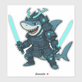 Requin cyber en armure avec autocollant épées doub (Feuille)