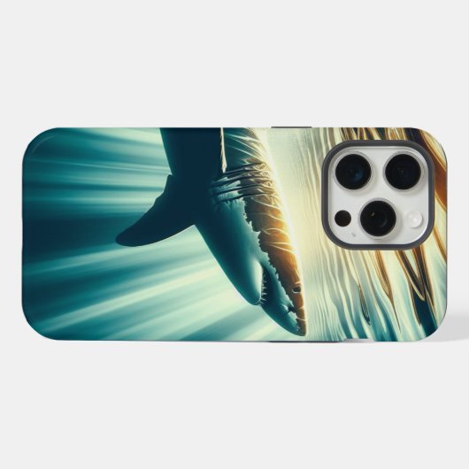 Requin dans la mer bleue profonde & soleil (Verso Horizontal)