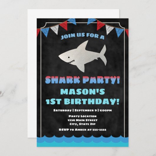 Requin Invitation Anniversaire Bébé Requin (Devant / Derrière)