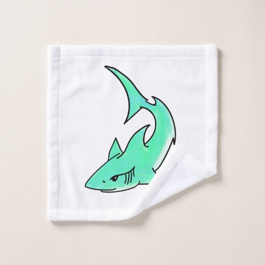 requin souriant de dessin animé bleu vert océan an (Gant de toilette)