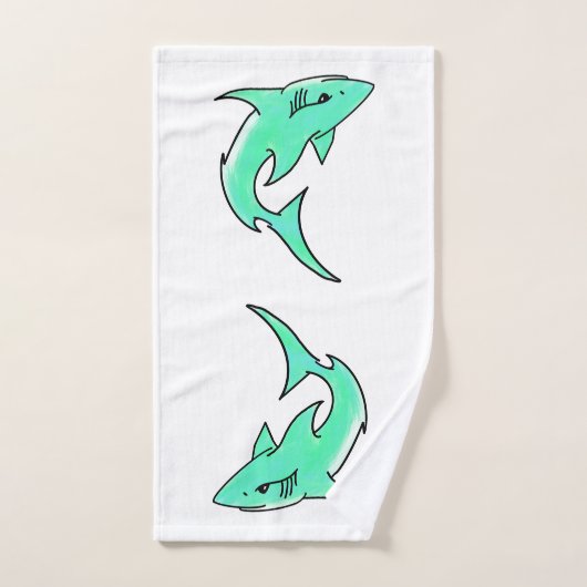 requin souriant de dessin animé bleu vert océan an (Serviette à main)