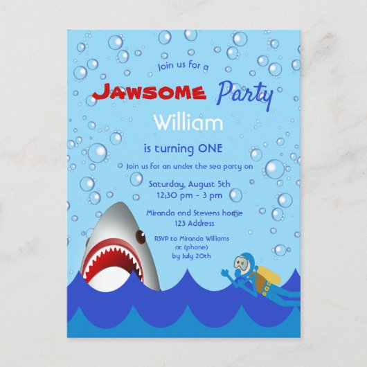 Requin sous la mer 1er anniversaire invitation (Devant)