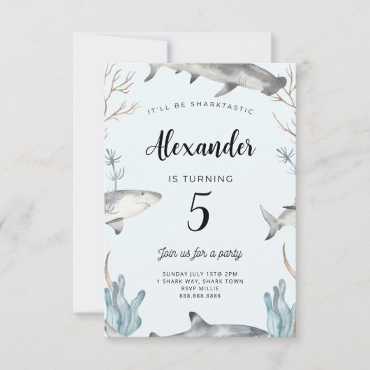 Requin sous la mer Anniversaire Invitation Enfants (Devant)