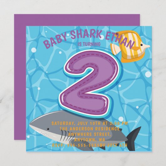 Requin sous la mer Invitation fête d'anniversaire (Devant / Derrière)
