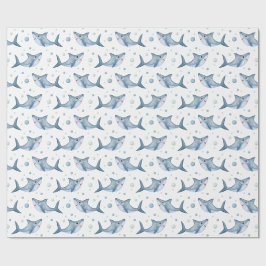 Requin sous la mer Papier cadeau blanc (Plat)