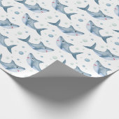 Requin sous la mer Papier cadeau blanc (Coin)