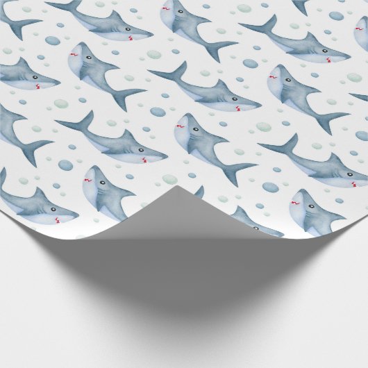 Requin sous la mer Papier cadeau blanc (Coin)
